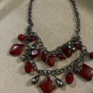 Vintage Elegant Red Stones and Silver Statement Necklace